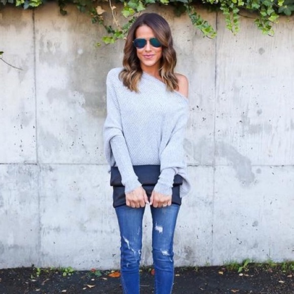 Off Shoulder Ribbed Knit Sweater Top - Picture 2 of 5